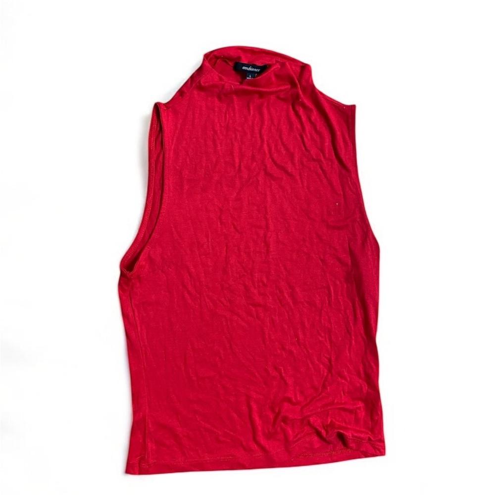 Red Ribbed Tank Top with Mandarin Collar